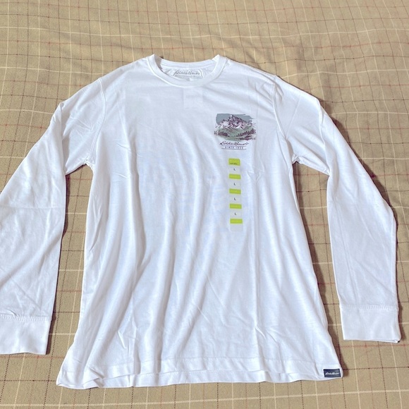 Eddie Bauer nwt cotton blend white long sleeve tee shirt pullover crew sz L - Picture 1 of 10